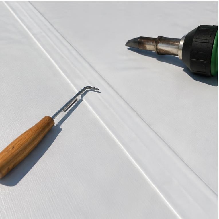 TPO roof seam prepared for a technical inspection