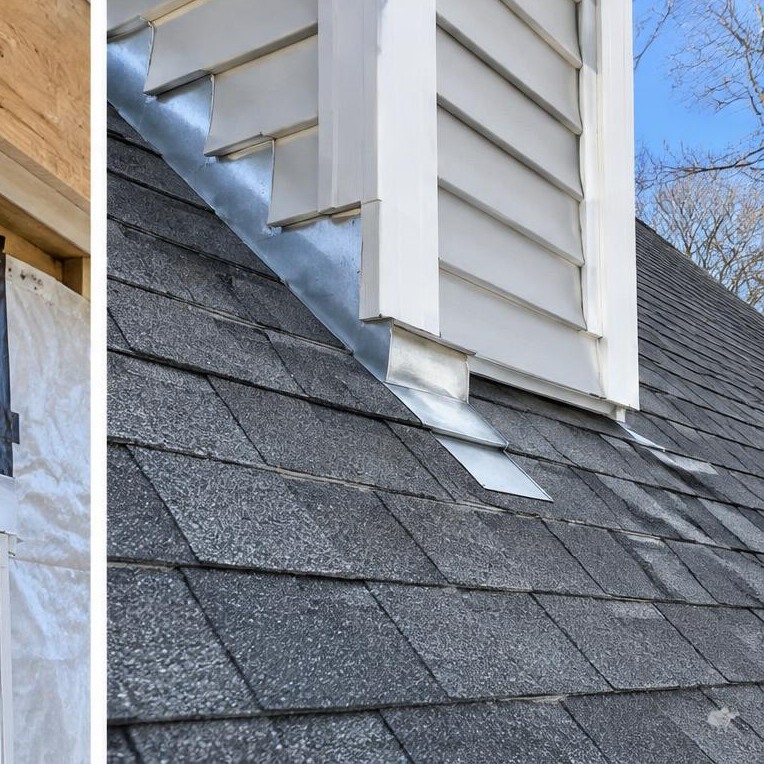 Siding and step flashing where a dormer meets the roof